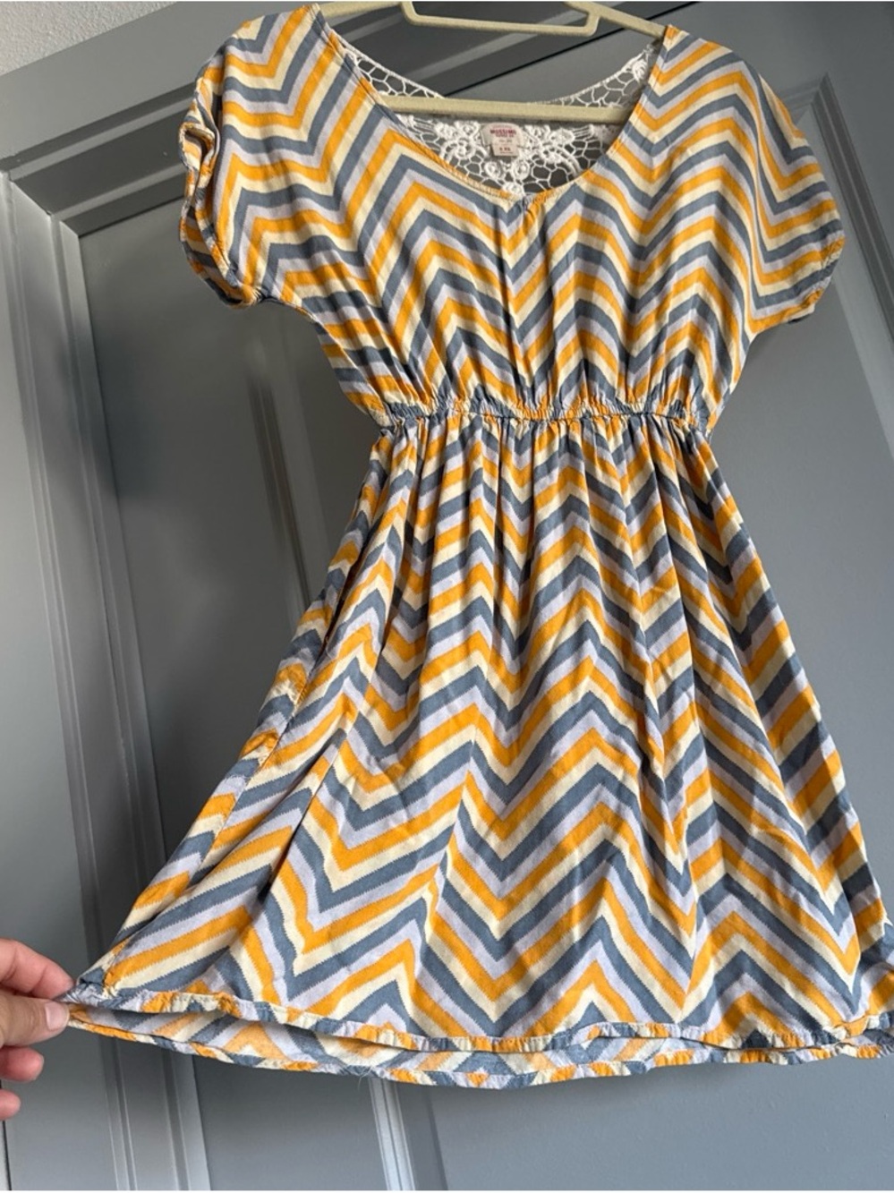 Mossimo Supply Co. Girls Chevron Dress in Yellow and Gray with Lace Yoke